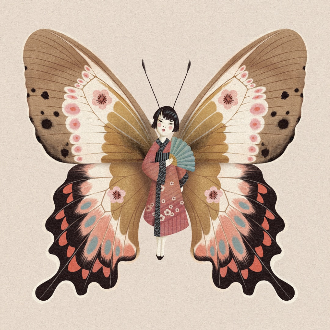 Illustration poétique d'une femme papillon